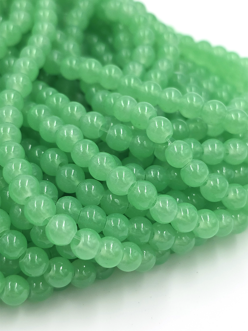 1 strand x Green Jade Imitation Round Glass Beads, 6.5mm