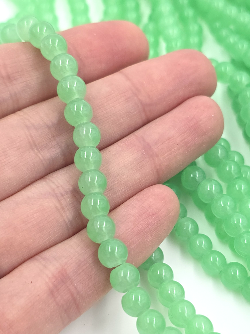 1 strand x Green Jade Imitation Round Glass Beads, 6.5mm