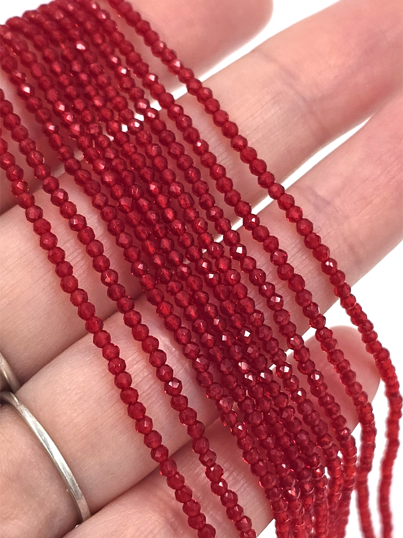 1 strand x 2mm Micro Faceted Bright Red Crystal Beads (4136)