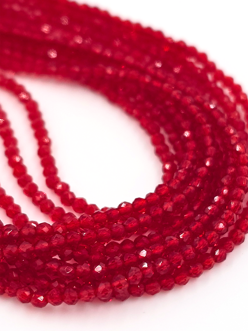 1 strand x 2mm Micro Faceted Bright Red Crystal Beads (4136)