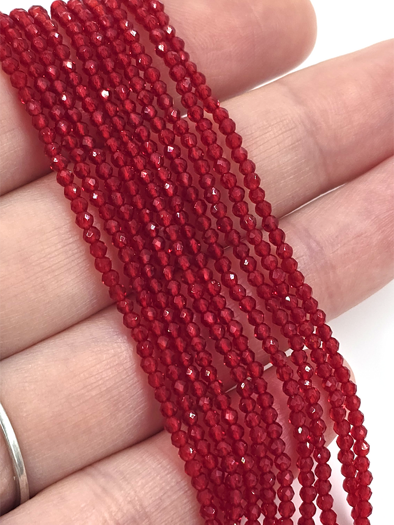 1 strand x 2mm Micro Faceted Bright Red Crystal Beads (4136)