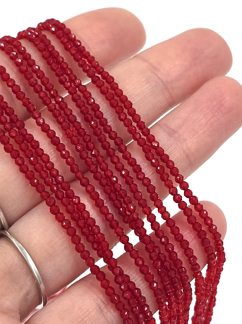 1 strand x 2mm Micro Faceted Bright Red Crystal Beads (4136)