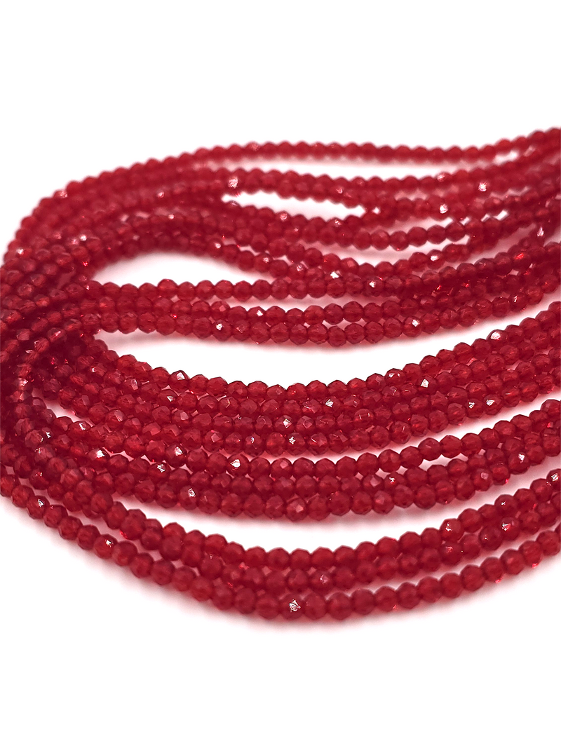 1 strand x 2mm Micro Faceted Bright Red Crystal Beads (4136)