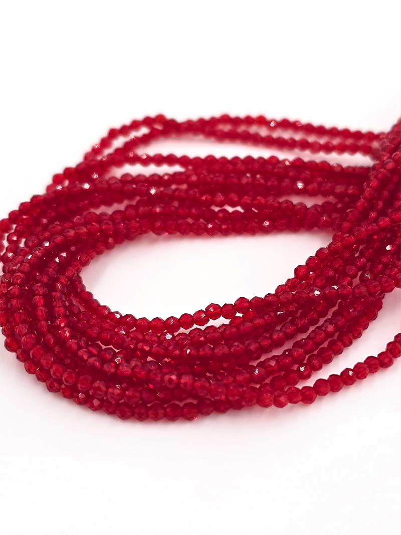 1 strand x 2mm Micro Faceted Bright Red Crystal Beads (4136)