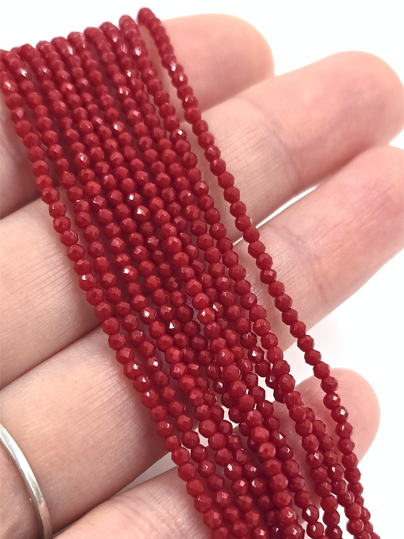 1 strand x 2mm Micro Faceted Opaque Red Crystal Beads (4137)