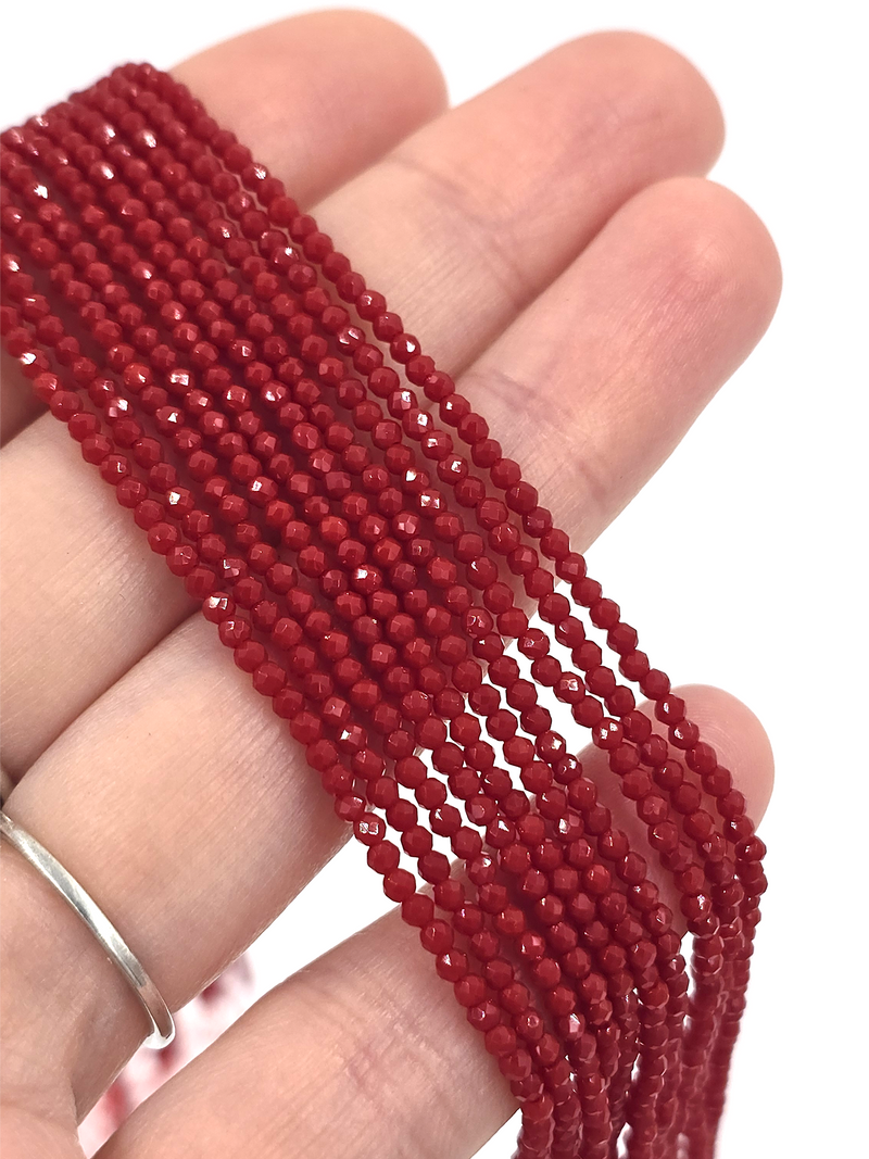 1 strand x 2mm Micro Faceted Opaque Red Crystal Beads (4137)