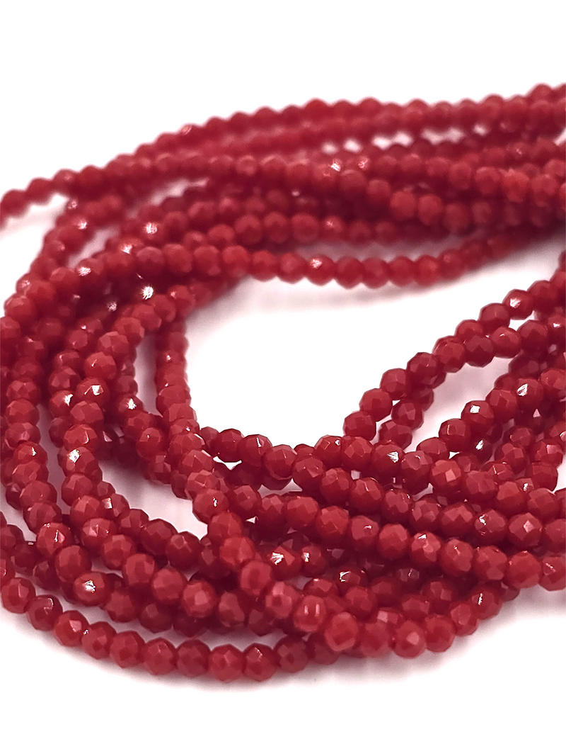 1 strand x 2mm Micro Faceted Opaque Red Crystal Beads (4137)