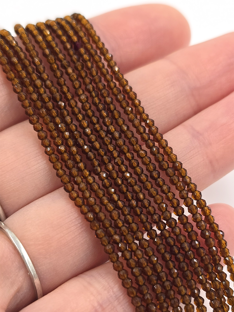 1 strand x 2mm Micro Faceted Brown Crystal Beads (4112)