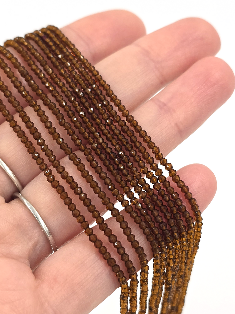 1 strand x 2mm Micro Faceted Brown Crystal Beads (4112)