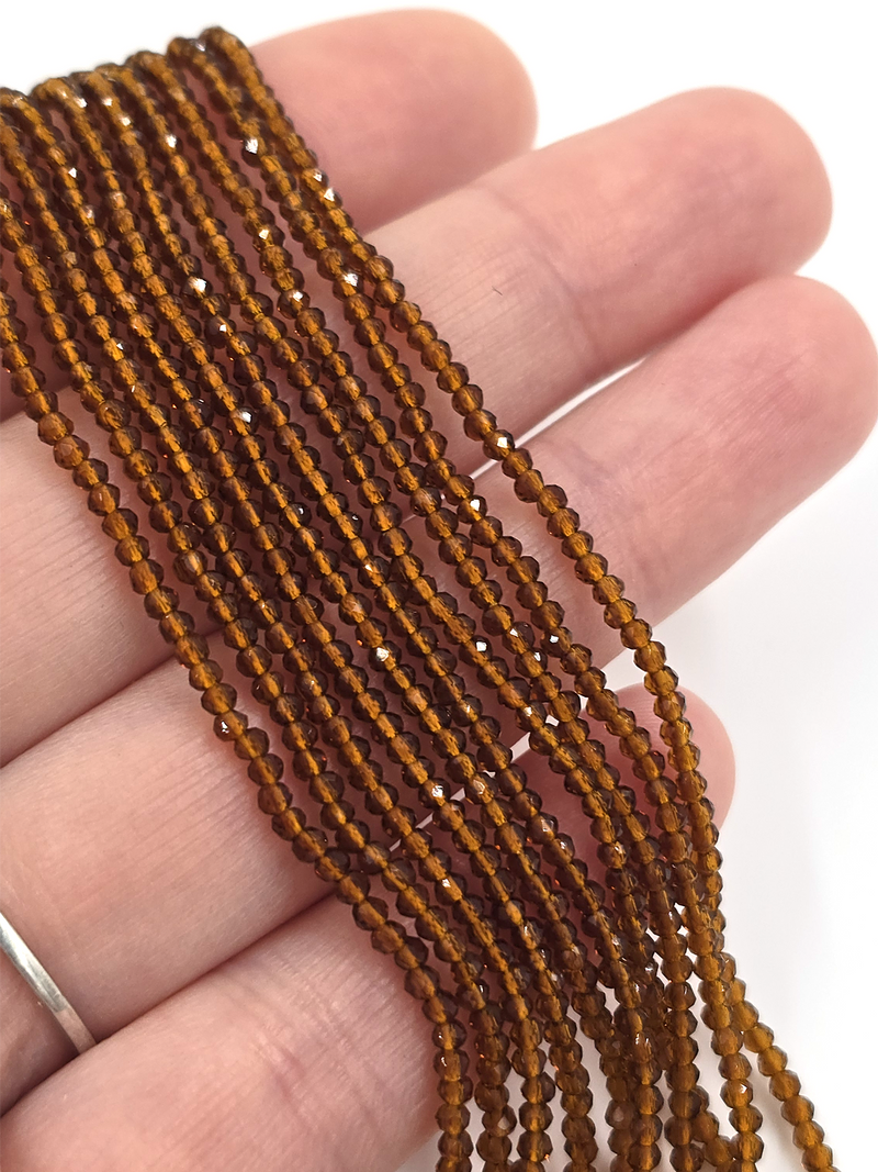 1 strand x 2mm Micro Faceted Light Brown Crystal Beads (4111)