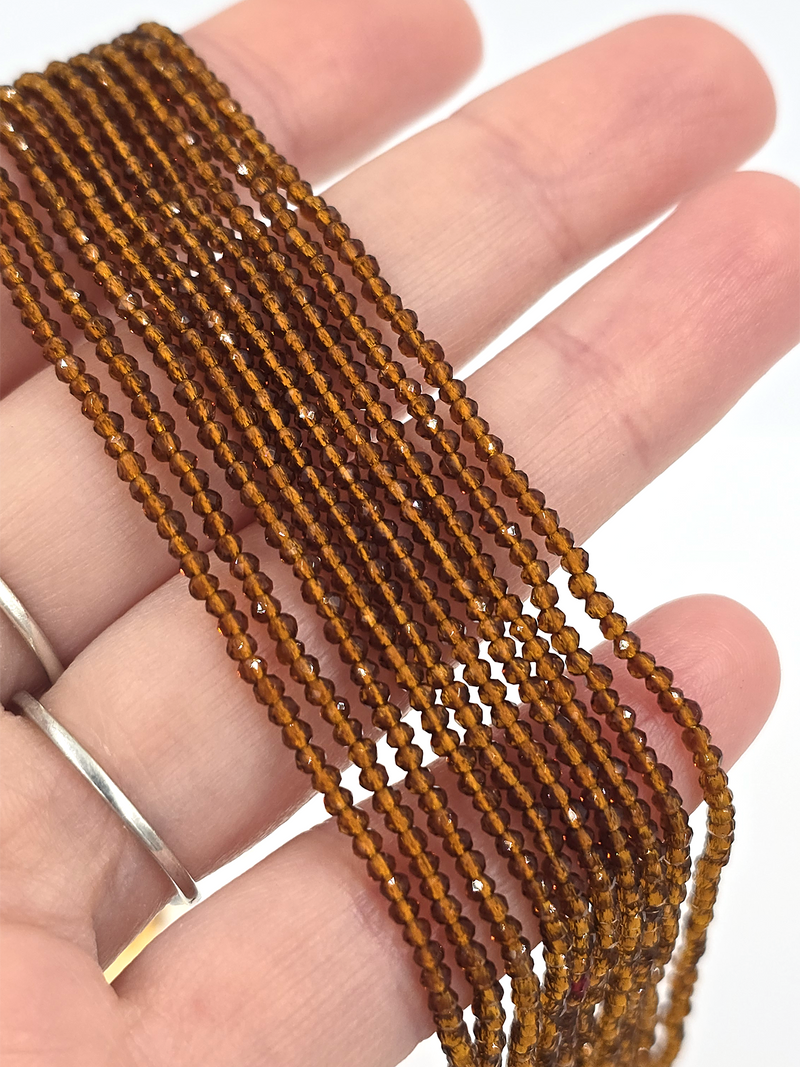 1 strand x 2mm Micro Faceted Light Brown Crystal Beads (4111)