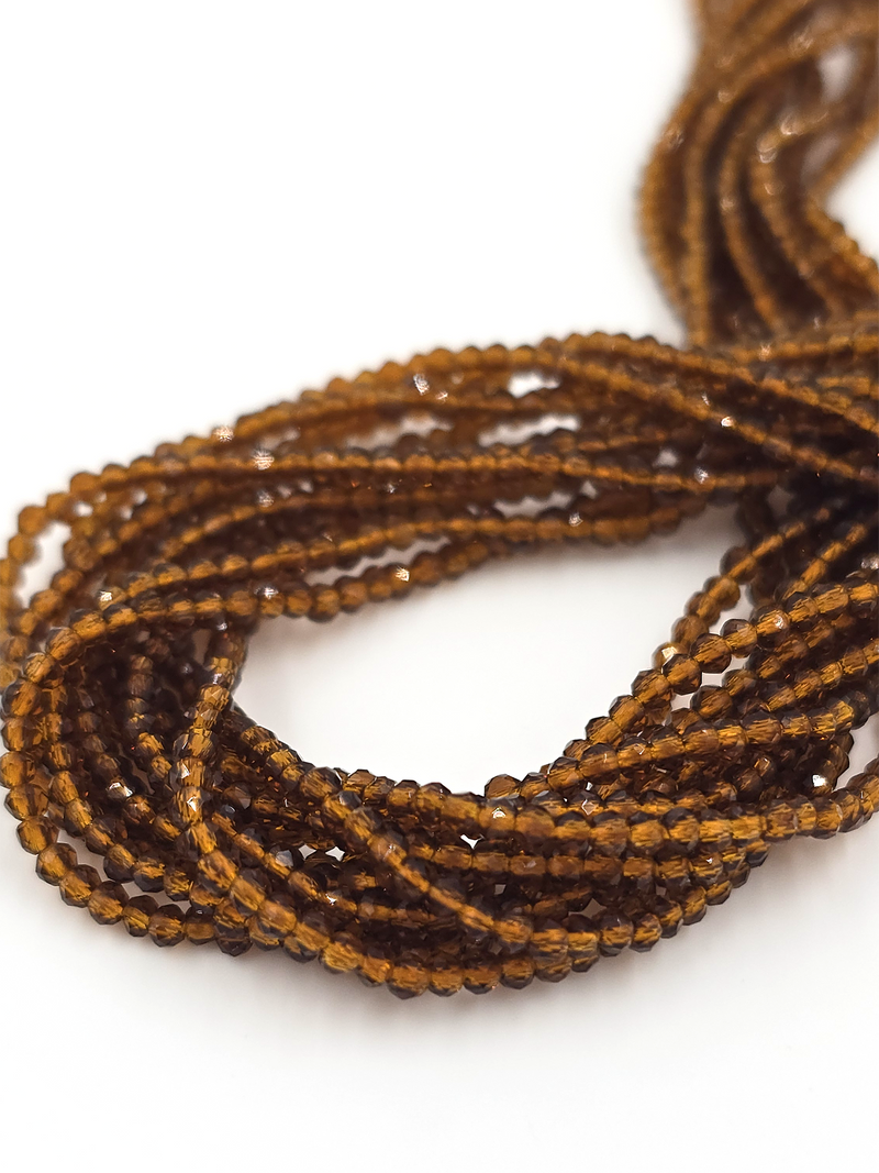 1 strand x 2mm Micro Faceted Light Brown Crystal Beads (4111)