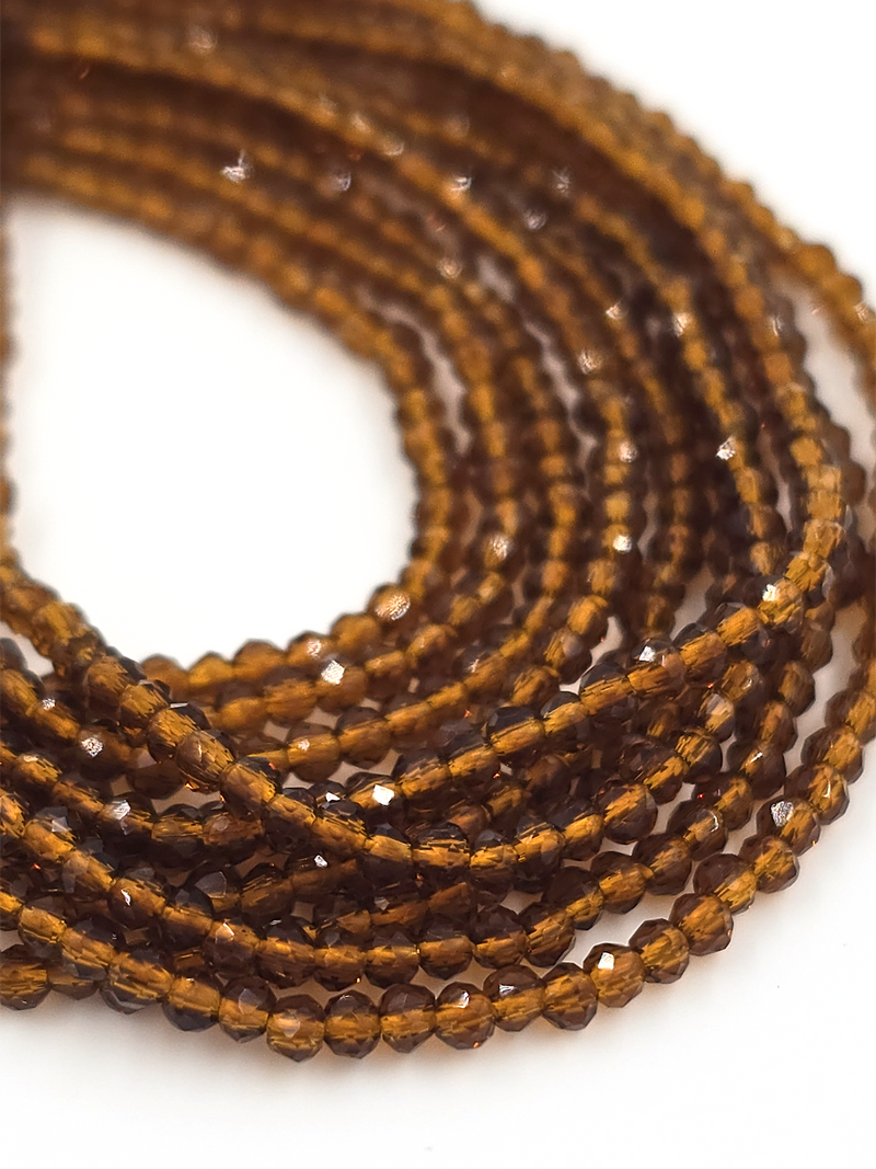 1 strand x 2mm Micro Faceted Light Brown Crystal Beads (4111)