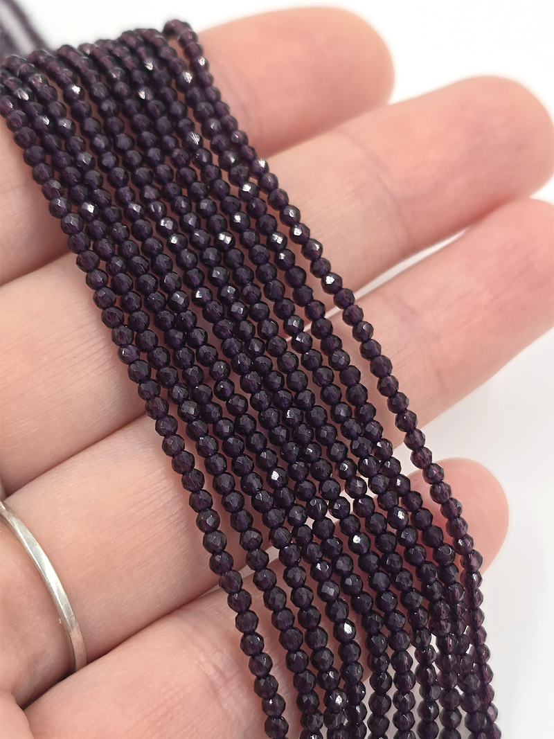 1 strand x 2mm Deep Purple Micro Faceted Crystal Beads (4130)