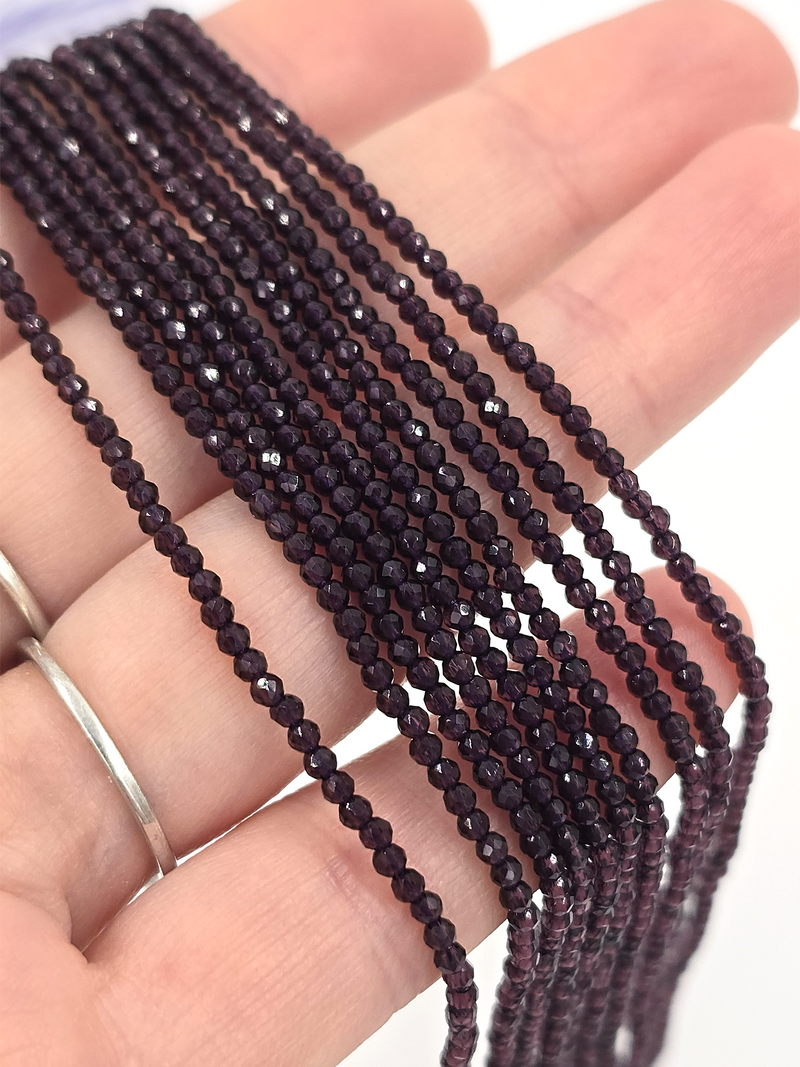 1 strand x 2mm Deep Purple Micro Faceted Crystal Beads (4130)