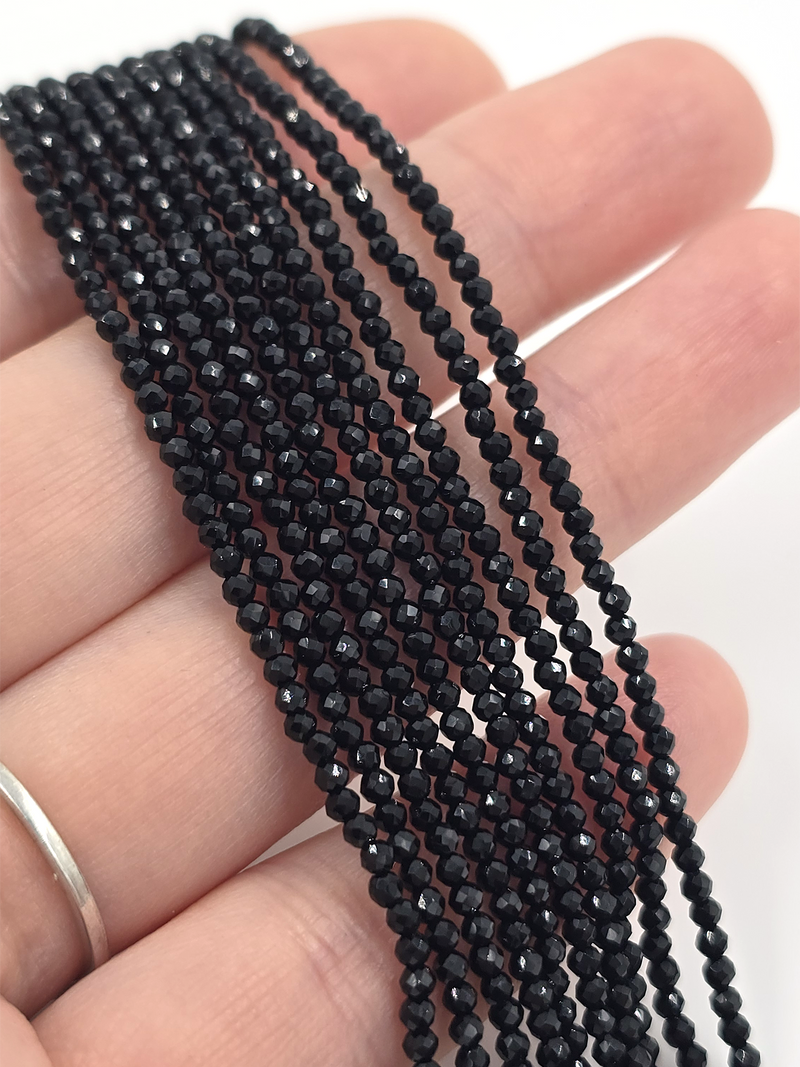 1 strand x 2mm Opaque Black Micro Faceted Crystal Beads (4164)