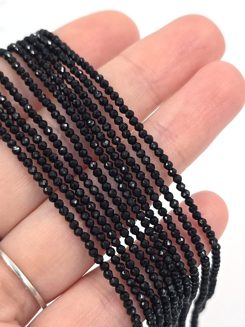 1 strand x 2mm Opaque Black Micro Faceted Crystal Beads (4164)