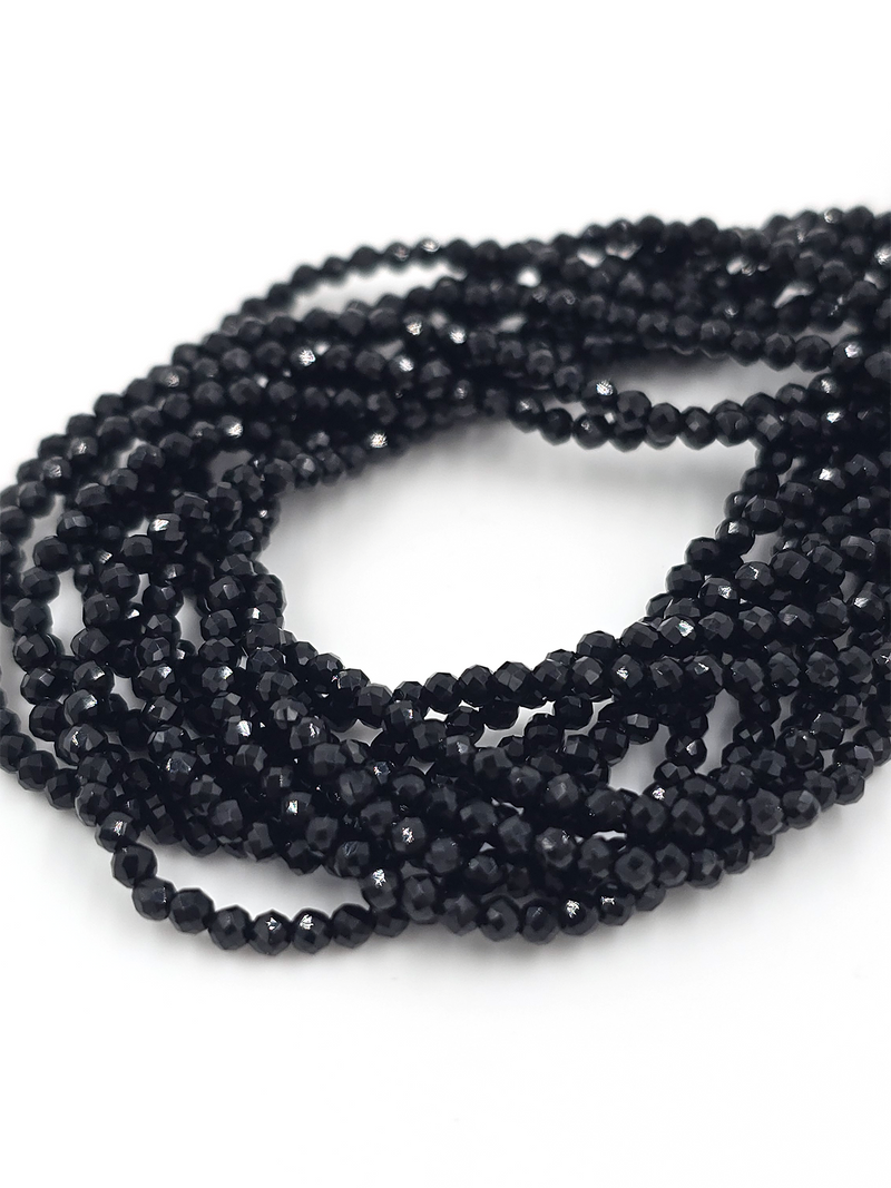 1 strand x 2mm Opaque Black Micro Faceted Crystal Beads (4164)