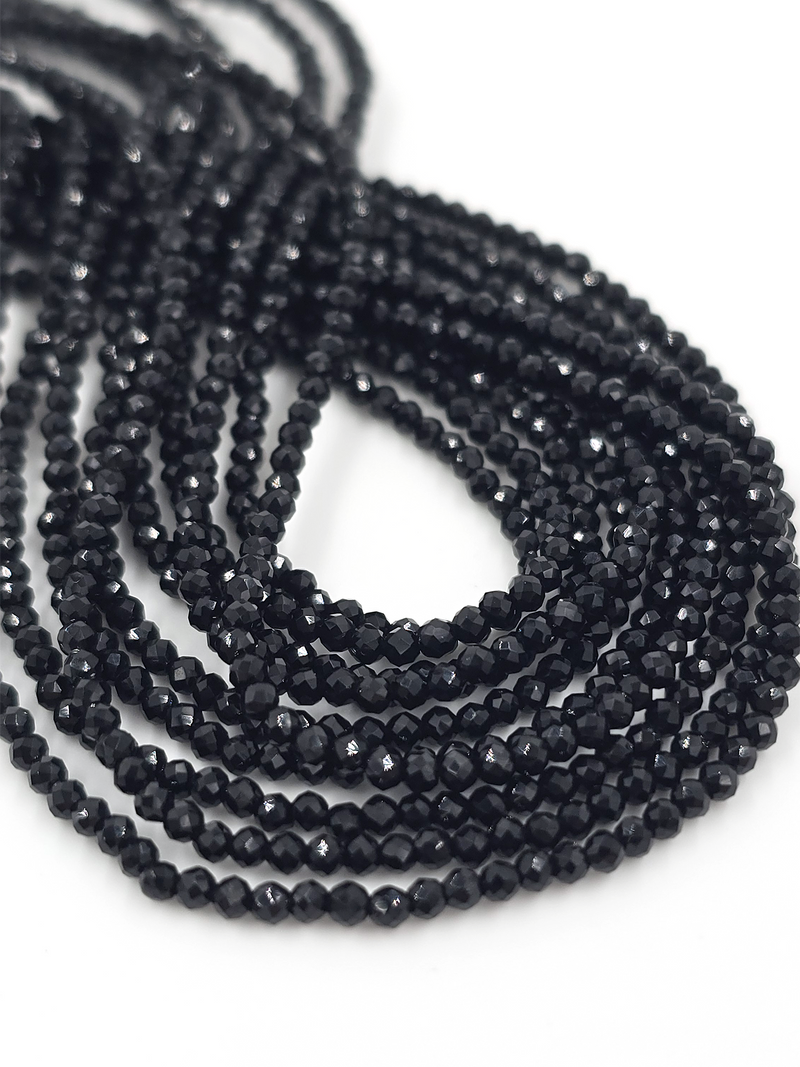 1 strand x 2mm Opaque Black Micro Faceted Crystal Beads (4164)