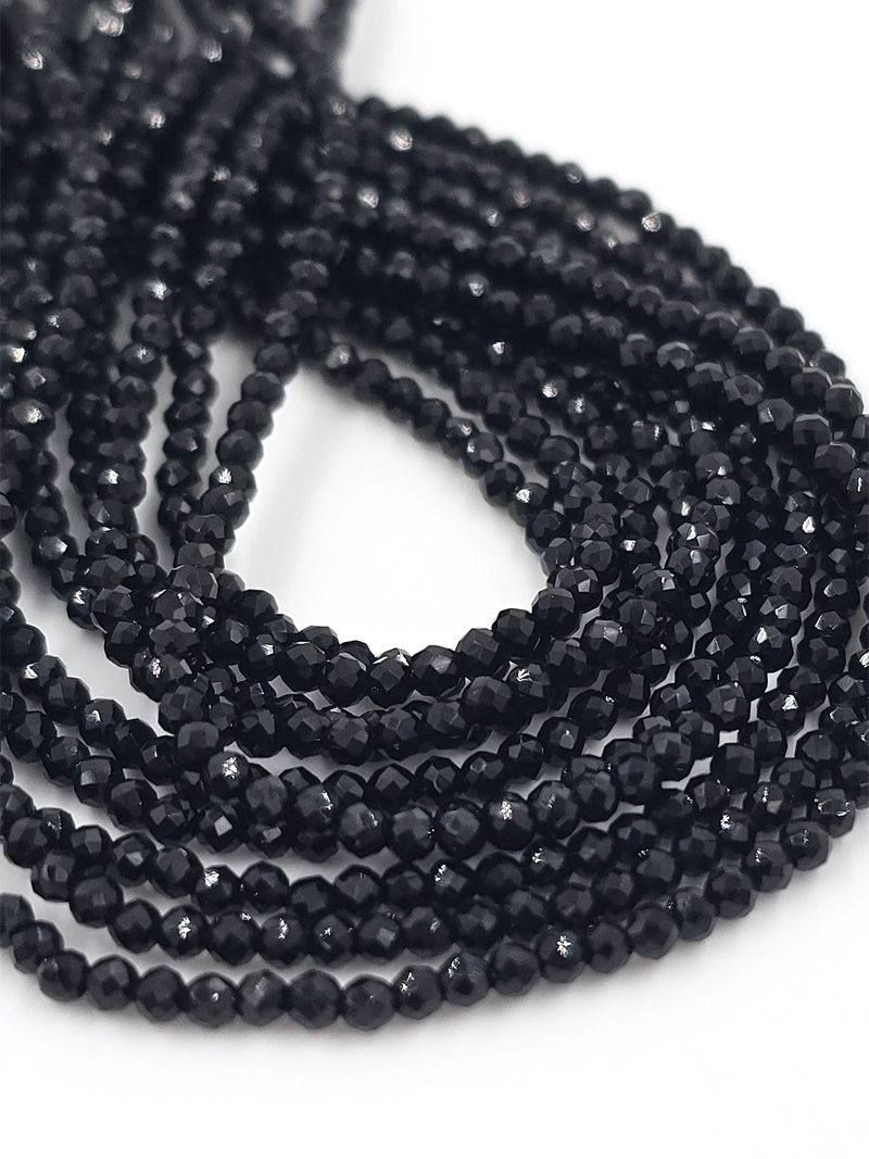 1 strand x 2mm Opaque Black Micro Faceted Crystal Beads (4164)