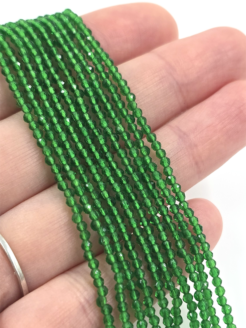 1 strand x 2mm Micro Faceted Bright Green Crystal Beads (4115)