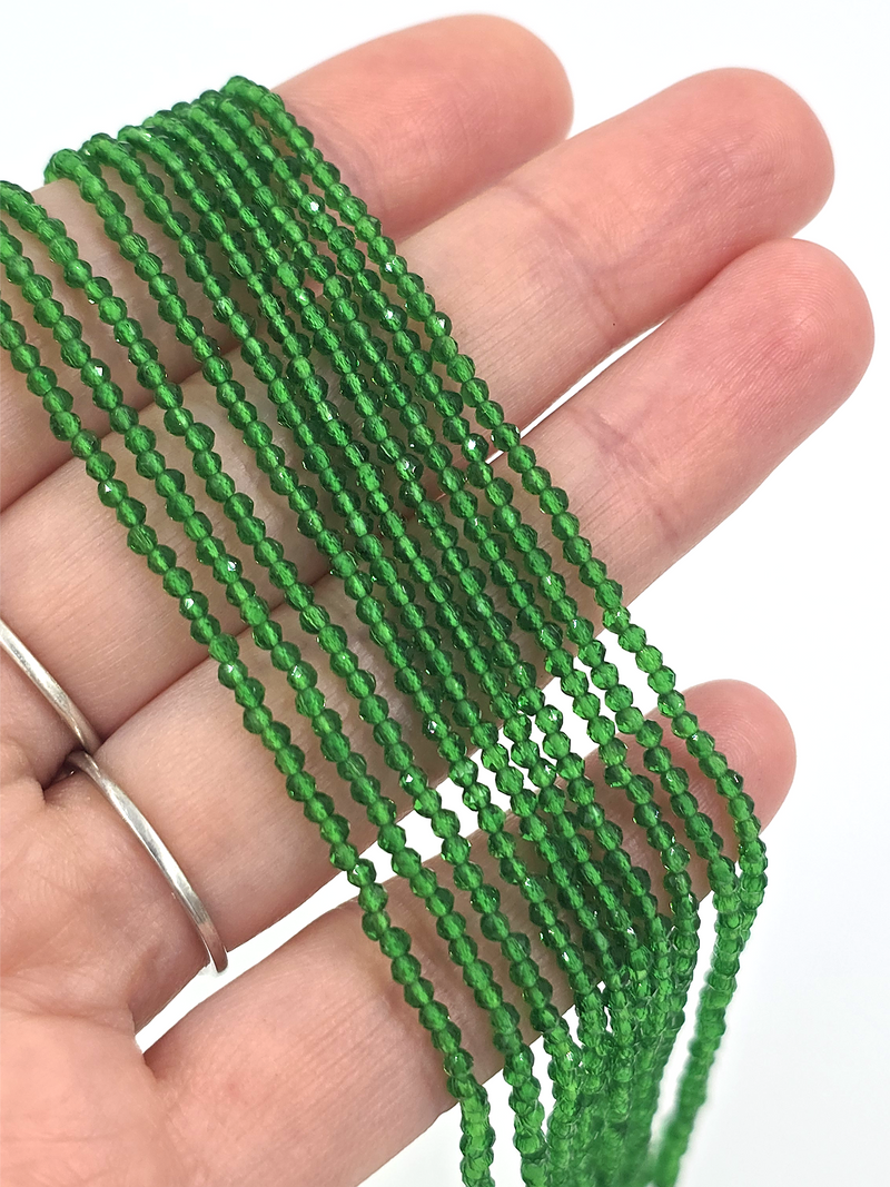 1 strand x 2mm Micro Faceted Bright Green Crystal Beads (4115)