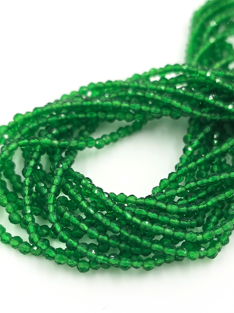 1 strand x 2mm Micro Faceted Bright Green Crystal Beads (4115)