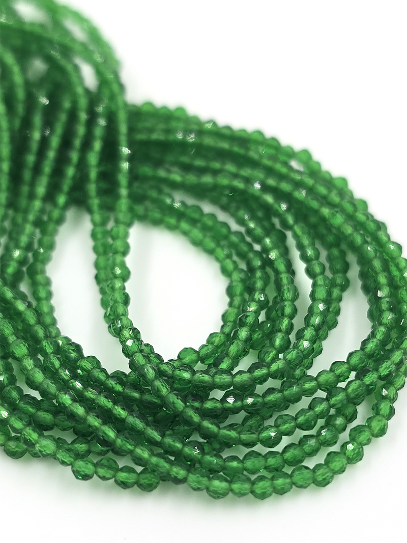 1 strand x 2mm Micro Faceted Bright Green Crystal Beads (4115)