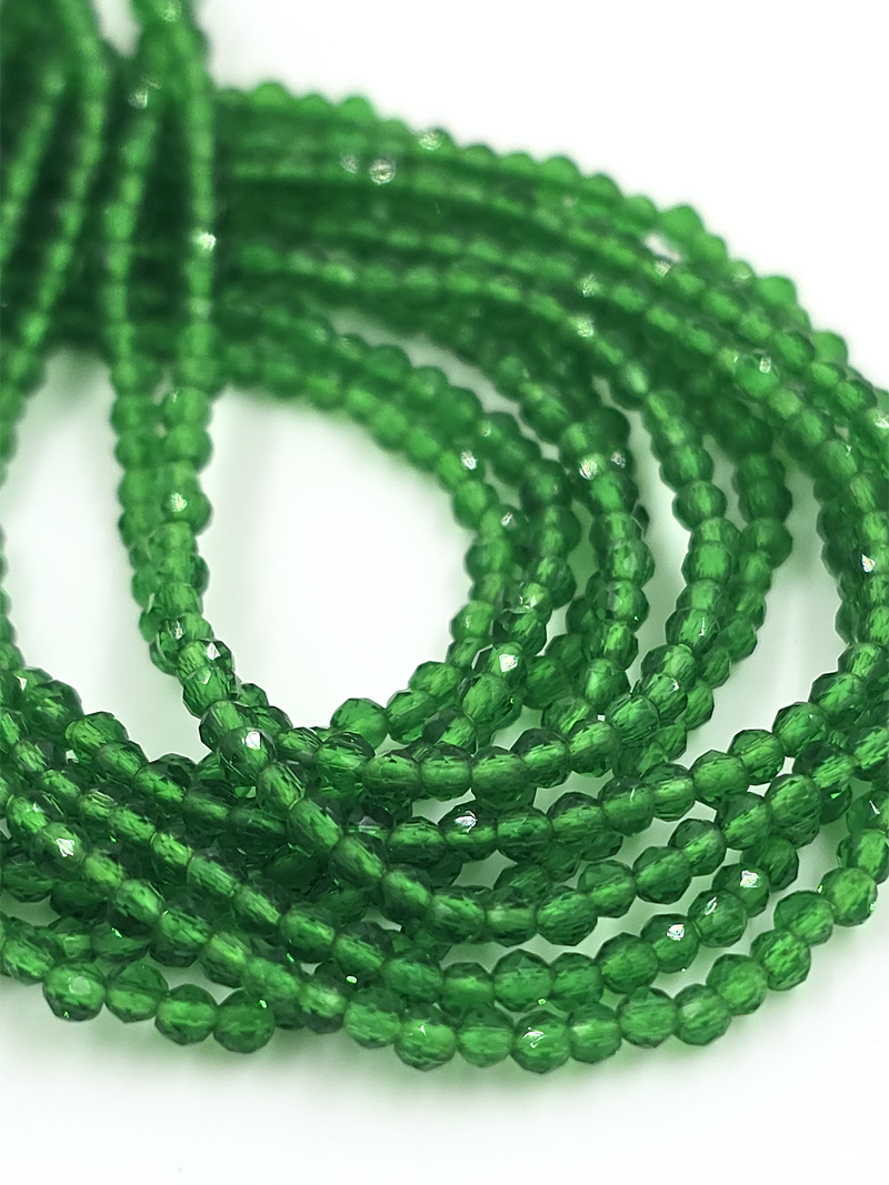 1 strand x 2mm Micro Faceted Bright Green Crystal Beads (4115)