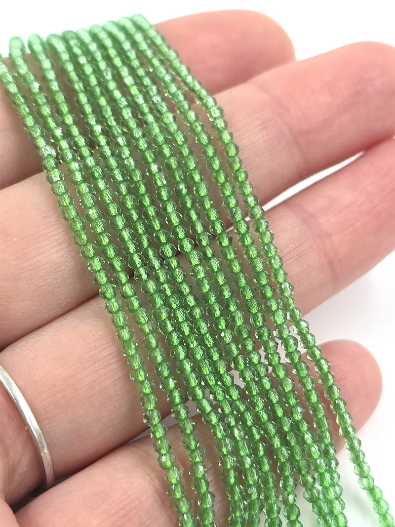 1 strand x 2mm Micro Faceted Cool Green Crystal Beads (4114)