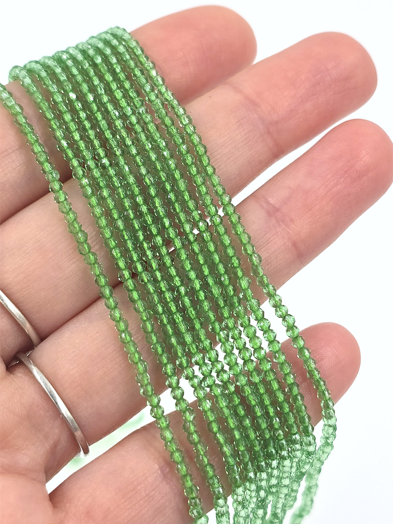 1 strand x 2mm Micro Faceted Cool Green Crystal Beads (4114)