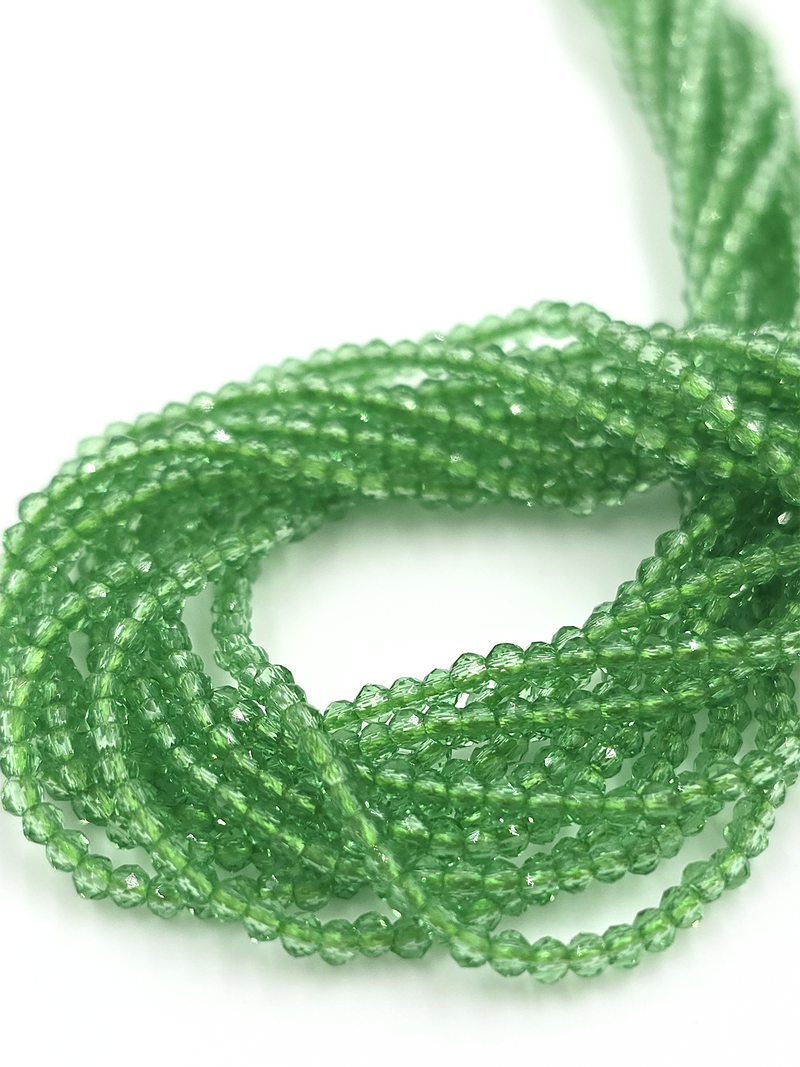 1 strand x 2mm Micro Faceted Cool Green Crystal Beads (4114)