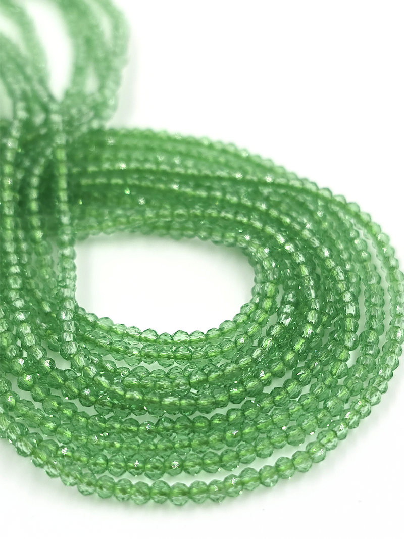 1 strand x 2mm Micro Faceted Cool Green Crystal Beads (4114)