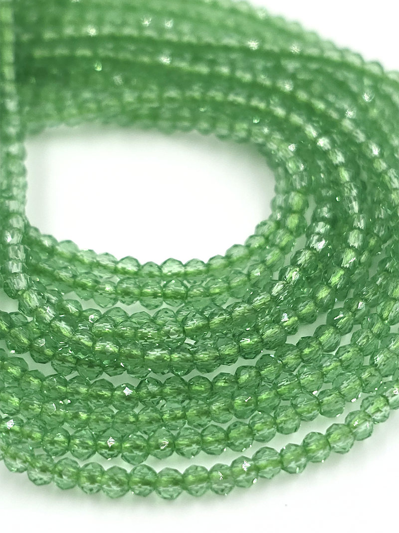 1 strand x 2mm Micro Faceted Cool Green Crystal Beads (4114)