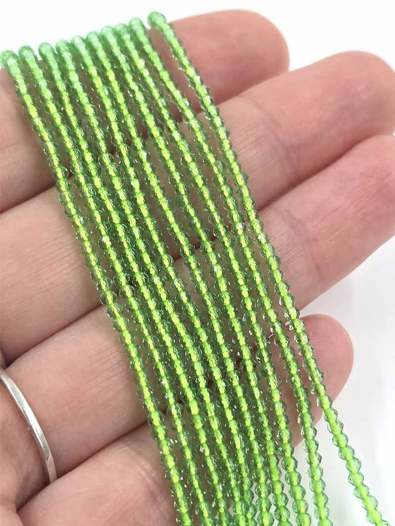 1 strand x 2mm Micro Faceted Lime Green Crystal Beads (4113)