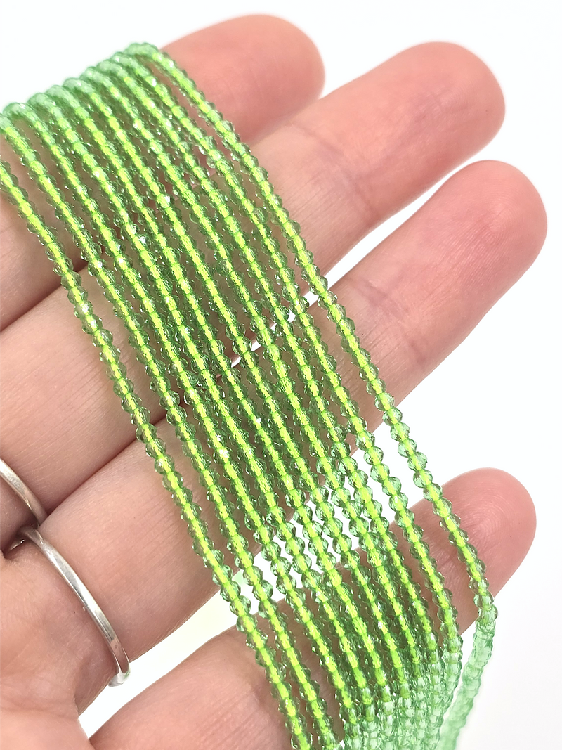 1 strand x 2mm Micro Faceted Lime Green Crystal Beads (4113)