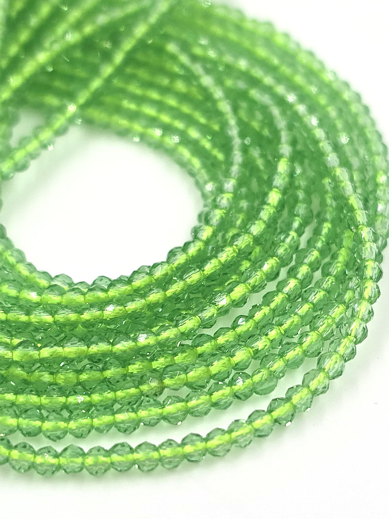 1 strand x 2mm Micro Faceted Lime Green Crystal Beads (4113)