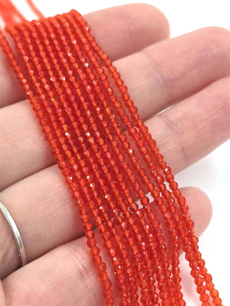 1 strand x 2mm Micro Faceted Blood Orange Crystal Beads (4135)