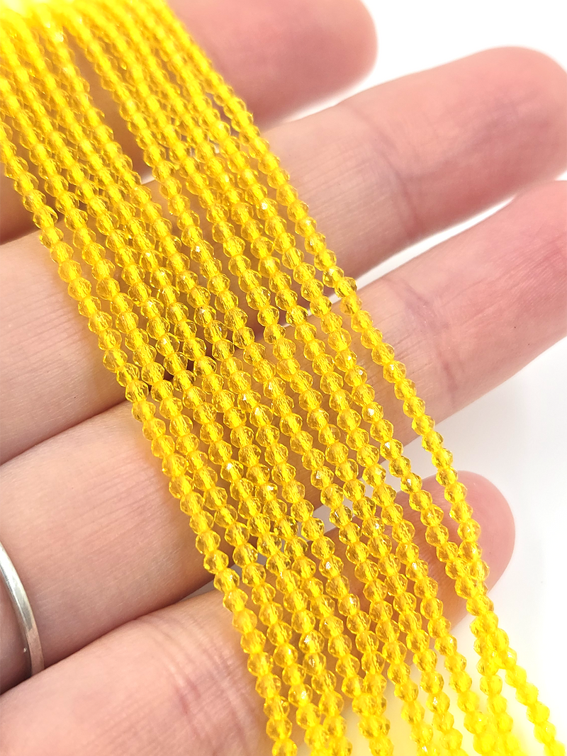 1 strand x 2mm Micro Faceted Yellow Crystal Beads (4163)