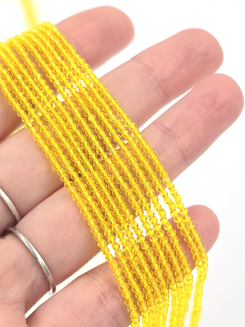 1 strand x 2mm Micro Faceted Yellow Crystal Beads (4163)