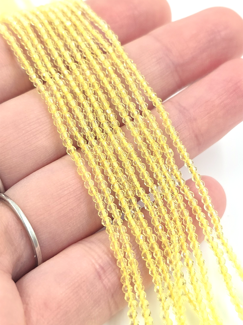 1 strand x 2mm Micro Faceted Light Yellow Crystal Beads (4162)