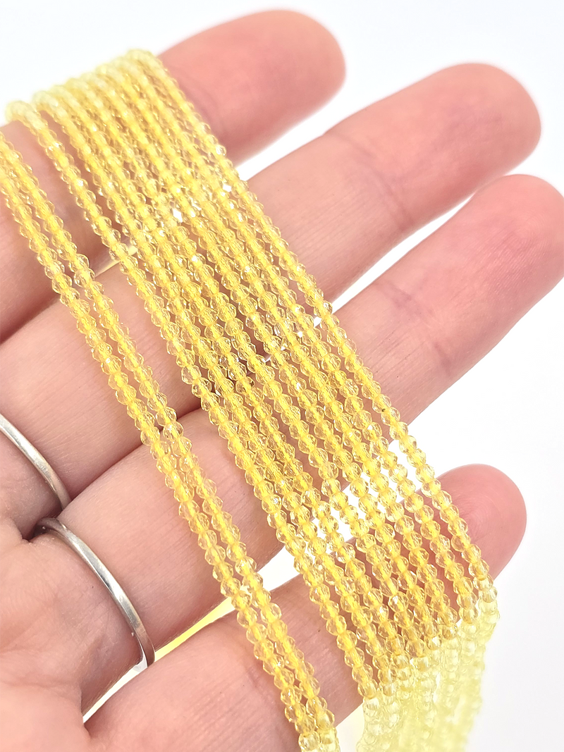 1 strand x 2mm Micro Faceted Light Yellow Crystal Beads (4162)