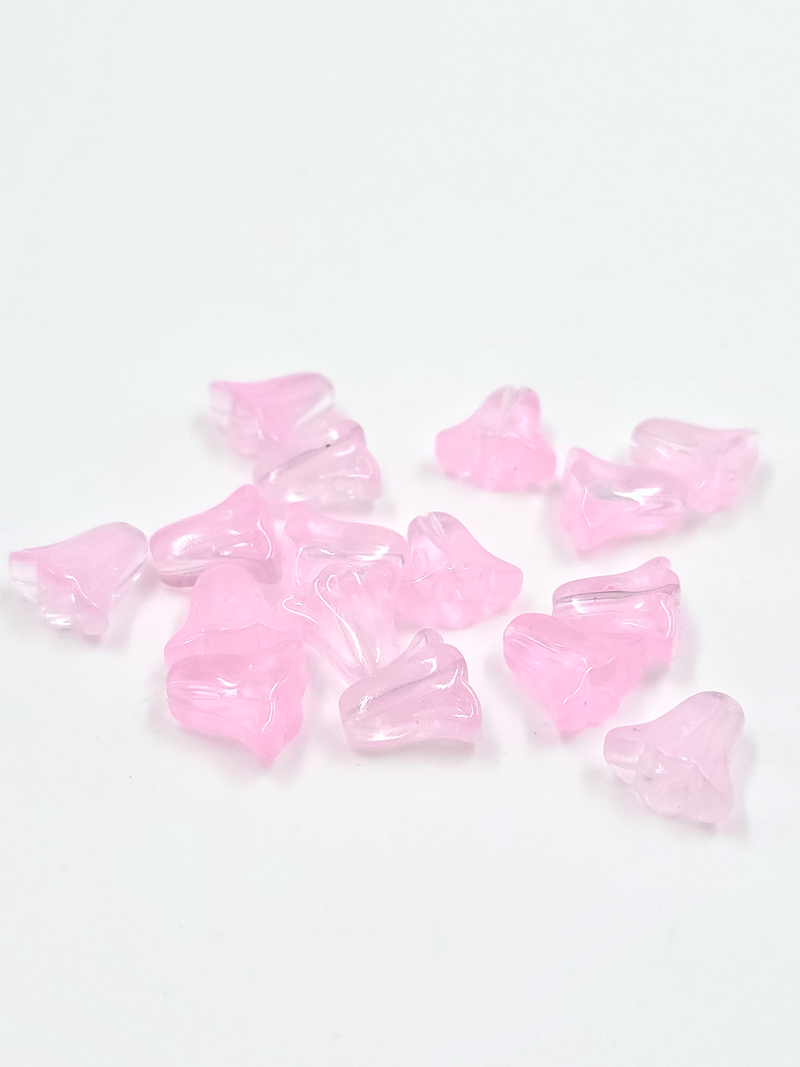 10 x Bell Shaped Pink Glass Flower Beads, 10x10mm