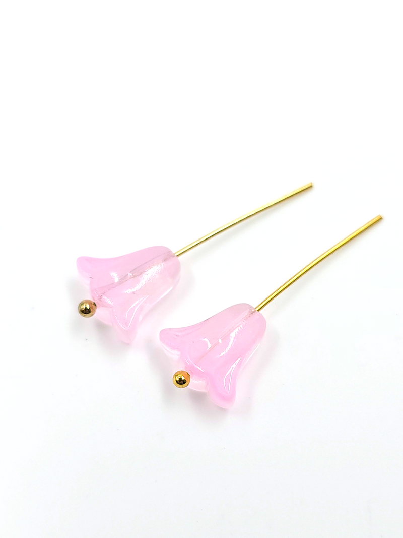 10 x Bell Shaped Pink Glass Flower Beads, 10x10mm