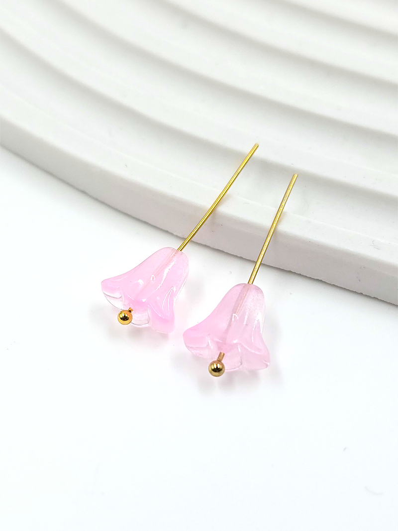 10 x Bell Shaped Pink Glass Flower Beads, 10x10mm