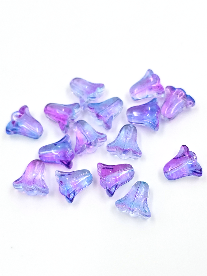 10 x Bell Shaped Lavender Colour Glass Flower Beads, 10x10mm (2360)