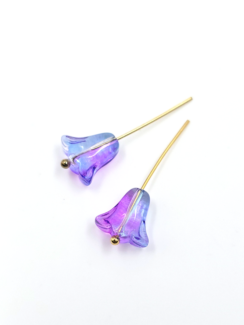 10 x Bell Shaped Lavender Colour Glass Flower Beads, 10x10mm (2360)