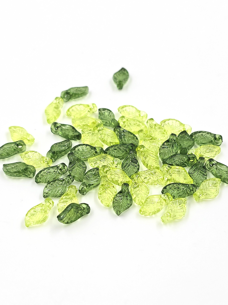 60 x Tiny Transparent Green Mix Acrylic Leaf Beads, 5x10mm