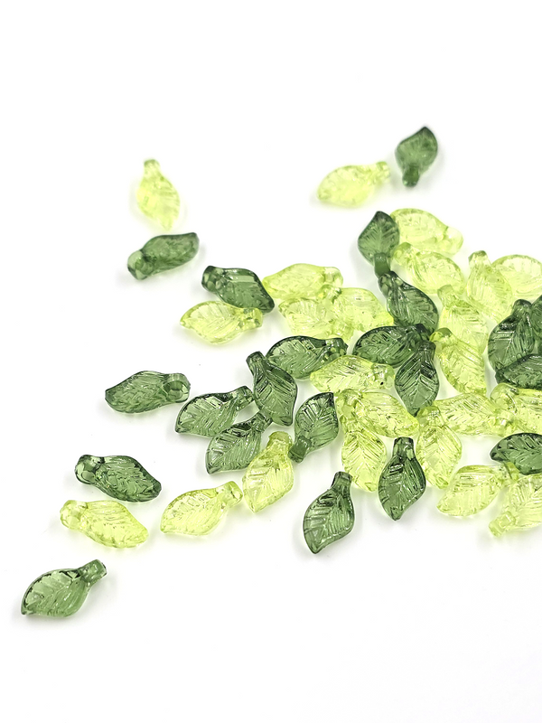 60 x Tiny Transparent Green Mix Acrylic Leaf Beads, 5x10mm