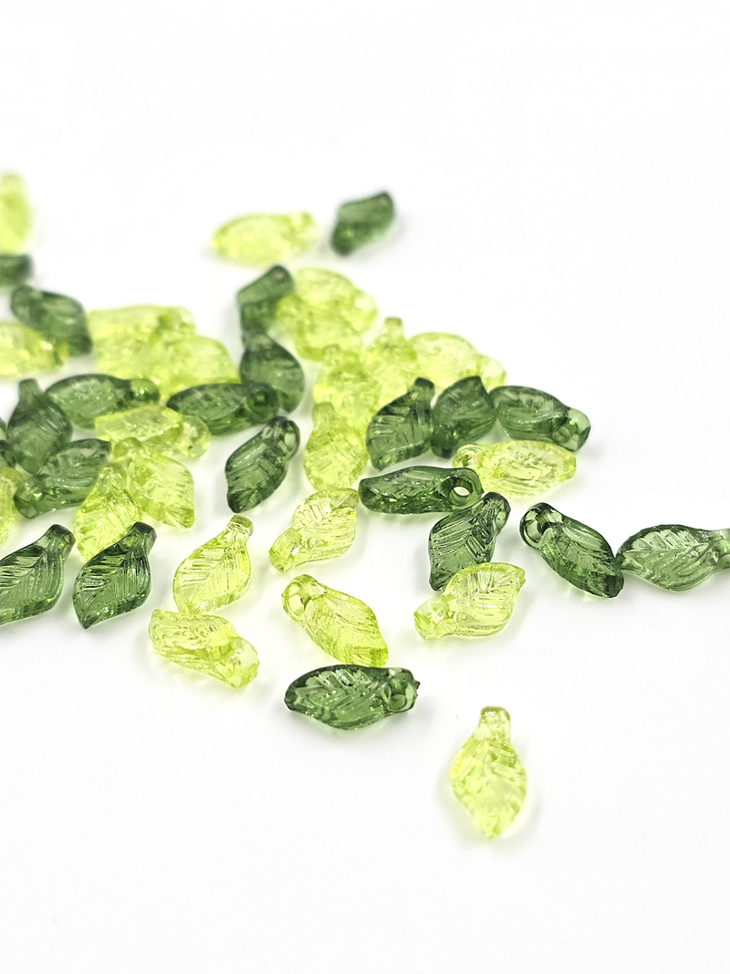 60 x Tiny Transparent Green Mix Acrylic Leaf Beads, 5x10mm